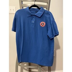 Marvel Captain America Men's XL EG TG Polo Blue 100% Cotton